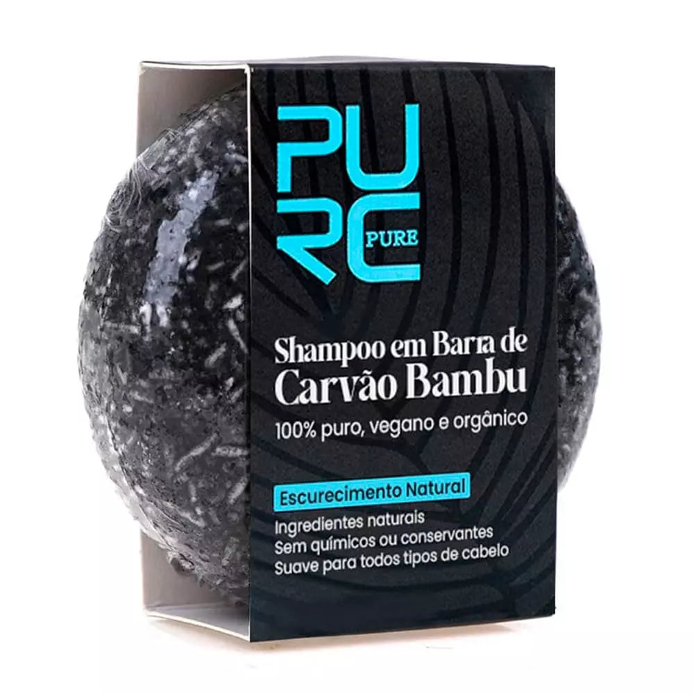 Caixa preta do Pure Hair com a barra de carvão de bambu atrás